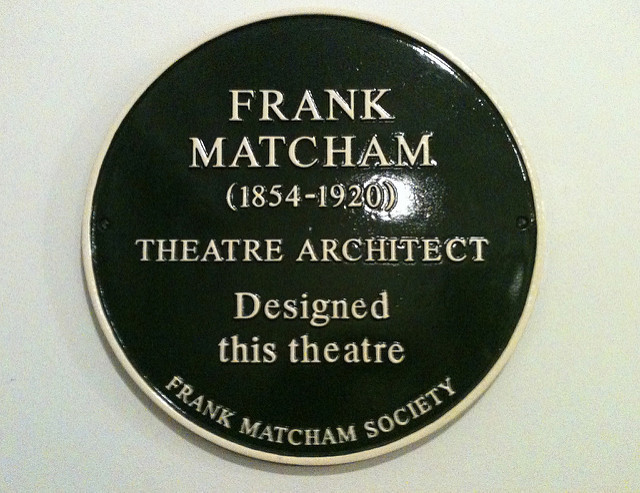 Frank Matcham black plaque - Frank Matcham (1854-1920)   theatre architect  designed this theatre