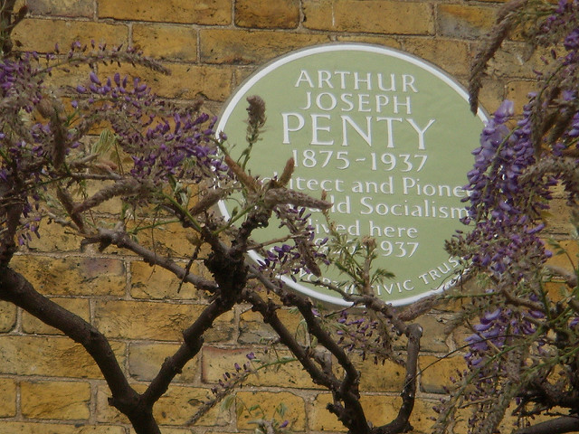 Arthur Penty green plaque - Arthur Joseph Penty 1875-1937  Architect and Pioneer  of World Socialism  lived here  1926-1937