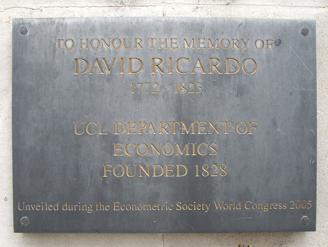 Slate plaque № 31506 - To honour the memory of David Ricardo, 1772 - 1823  UCL Department of Economics, founded 1828.  Unveiled during the Econometric Society World Congress 2005