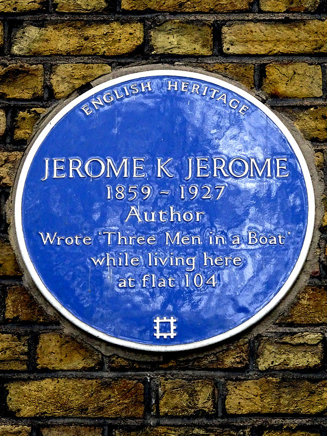Jerome K. Jerome blue plaque - Jerome K. Jerome  1859-1927  Author  Wrote 'Three Men in a Boat'  while living here  at flat 104