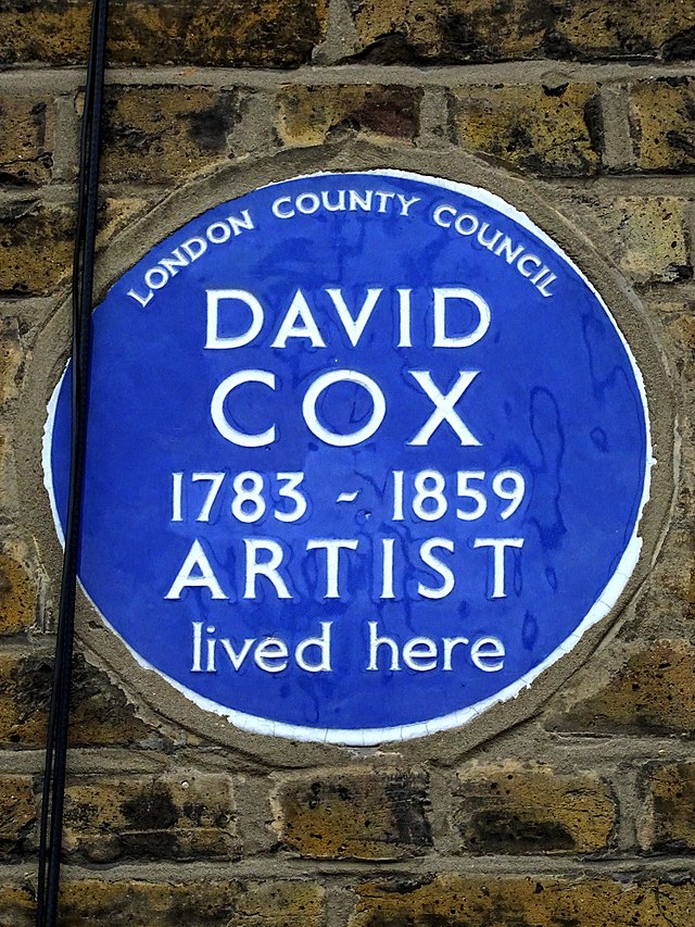 David Cox blue plaque - David Cox 1783-1859 artist lived here