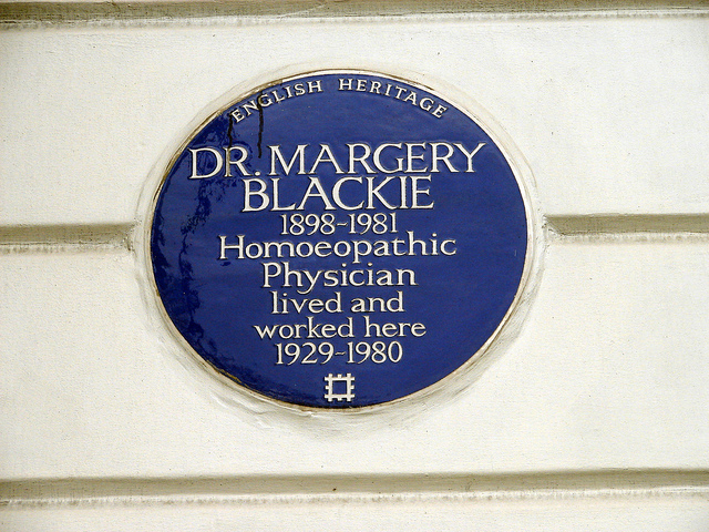 Margery Blackie blue plaque - Dr. Margery Blackie 1898-1981 homoeopathic physician lived and worked here 1929-1980