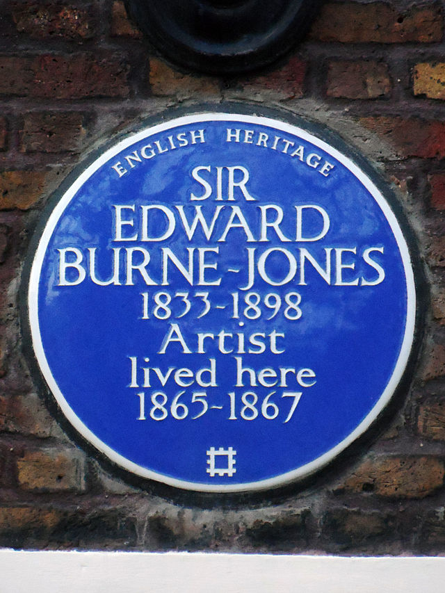 Edward Burne-Jones blue plaque - Sir Edward Burne-Jones 1833-1898 artist lived here 1865-1867