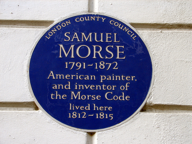 Samuel Morse blue plaque - Samuel Morse  1791-1872  American painter  and inventor of  the Morse Code  lived here  1812-1815