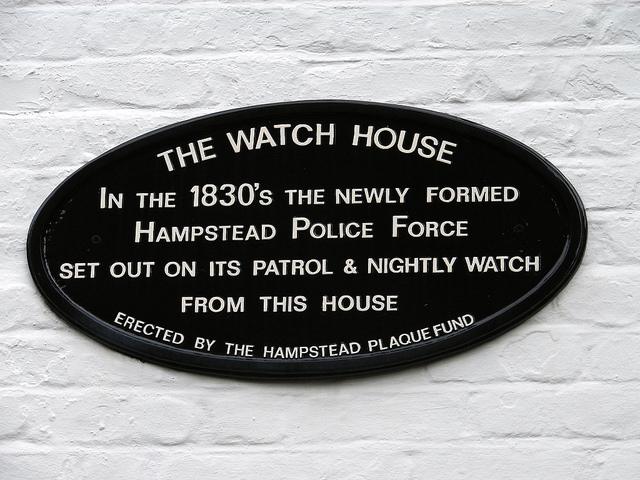 Black plaque № 2809 - The Watch House  In the 1830's the newly formed  Hampstead Police Force  set out on its patrol & nightly watch  from this house