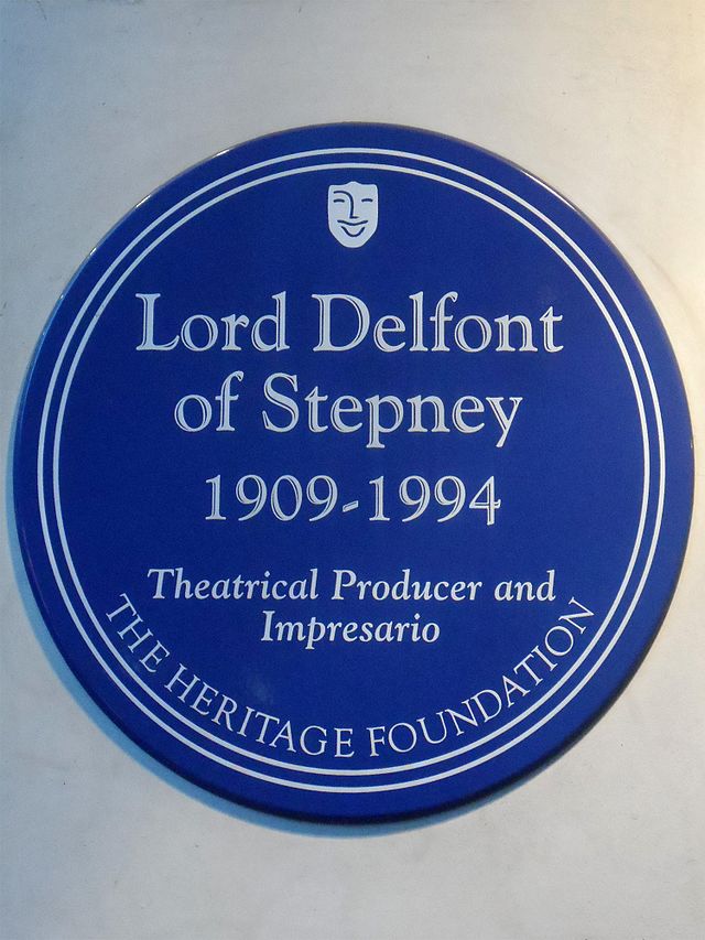 Bernard Delfont blue plaque - Lord Delfont  of Stepney  1909-1994  Theatrical Producer and  Impresario