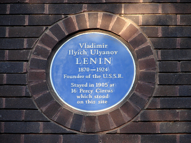 Vladimir Lenin blue plaque - Vladimir Ilyich Lenin 1870-1924 founder of the U.S.S.R. stayed in 1905 at 16 Percy Circus which stood on this site