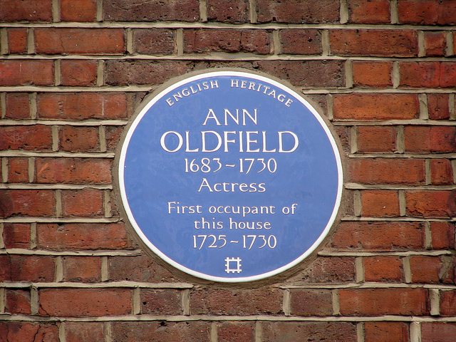 Anne Oldfield blue plaque - Ann Oldfield 1683-1730 Actress first occupant of this house 1725-1730