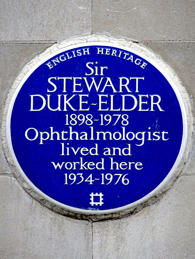 Stewart Duke-Elder blue plaque - Sir Stewart Duke-Elder 1898-1978 ophthalmologist lived and worked here 1934-1976