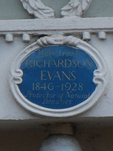 Richardson Evans blue plaque - Here lived Richardson Evans 1846–1928 protector of natural beauties