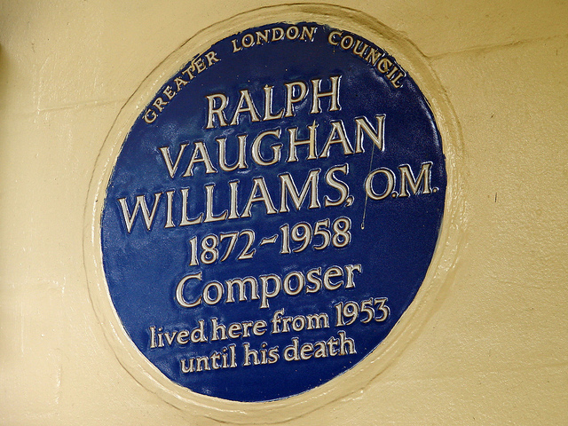 Ralph Vaughan Williams blue plaque - Ralph Vaughan Williams 1872-1958 composer lived here from 1953 until his death