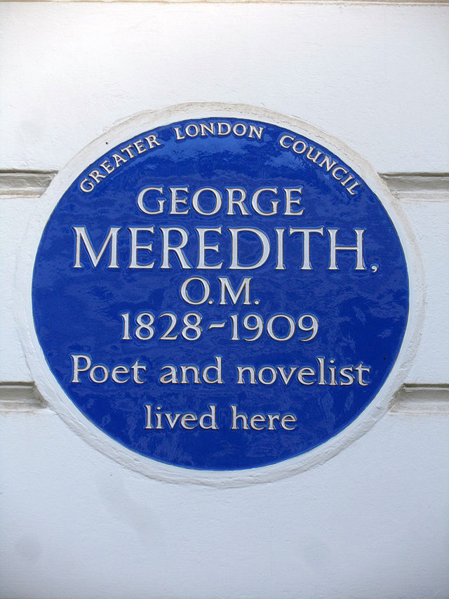 George Meredith blue plaque - George Meredith OM 1828-1909 poet and novelist lived here