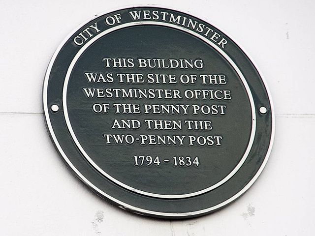 Green plaque № 4276 - This building was the site of the Westminster office of the Penny Post and then the Two-penny Post 1794-1834
