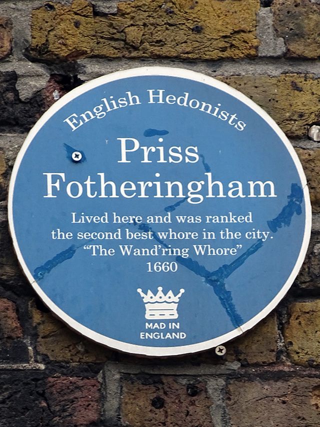 Priss Fotheringham blue plaque - Priss Fotheringham lived here and was ranked the second best whore in the city, 