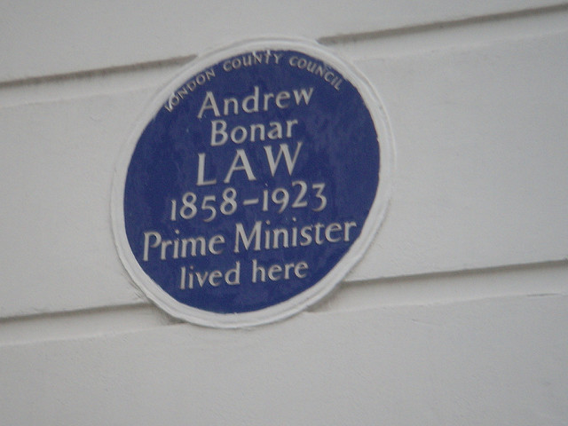Andrew Bonar Law blue plaque - Andrew Bonar Law 1858-1923 Prime Minister lived here