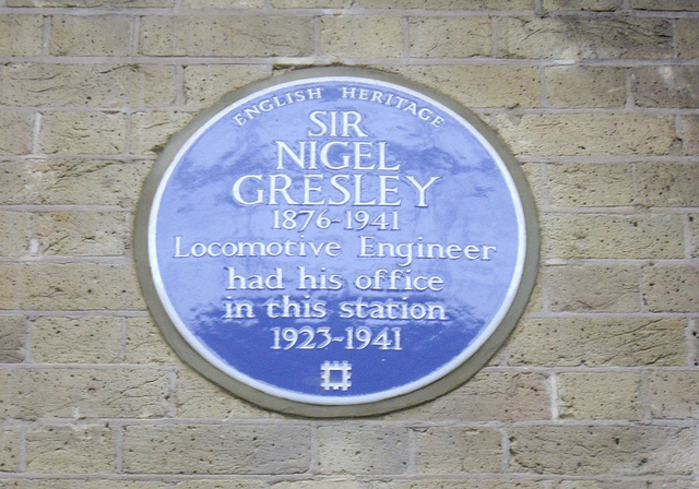 Nigel Gresley blue plaque - Sir Nigel Gresley 1876–1941 Locomotive Engineer had his office in this station 1923-1941