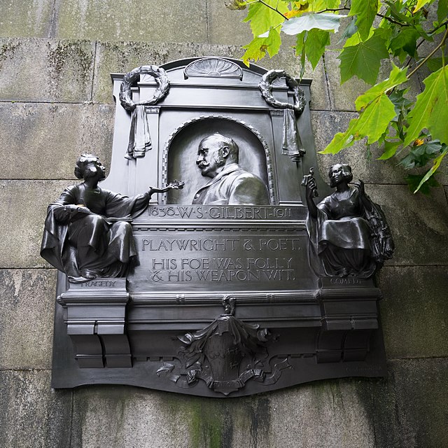 W. S. Gilbert black plaque - W. S. Gilbert playwright & poet. His foe was folly & his weapon wit.