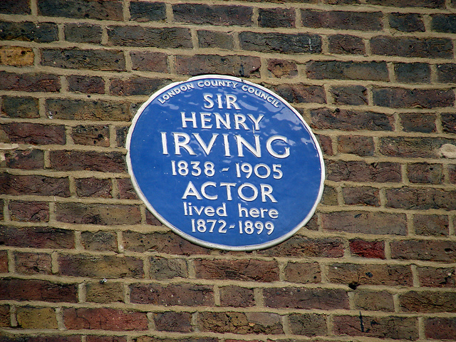 Henry Irving blue plaque - Sir Henry Irving 1838-1905 actor lived here 1872-1899