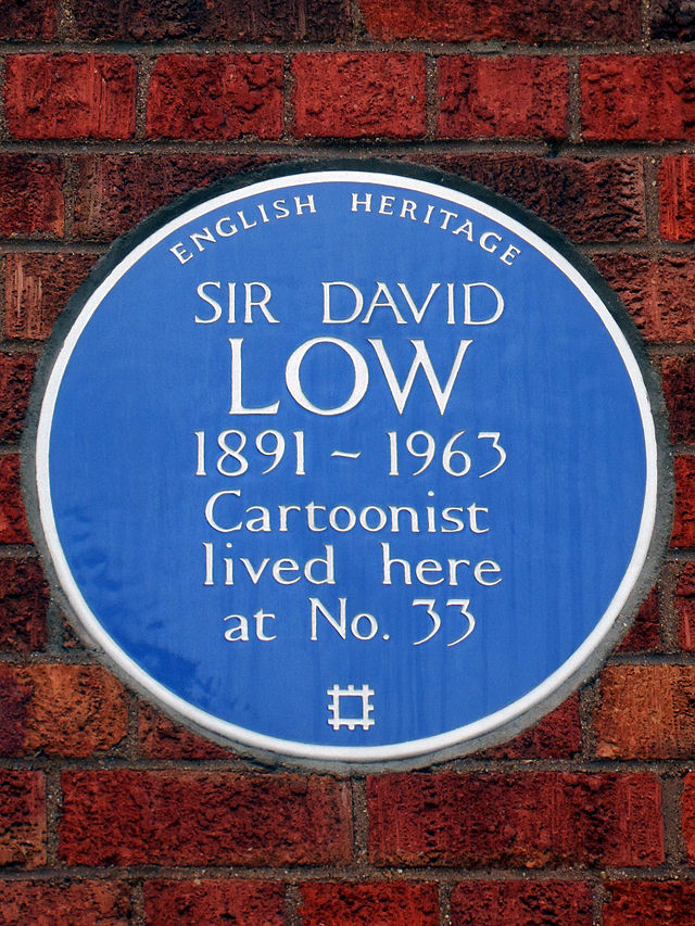 David Low blue plaque - Sir David Low 1891-1963 cartoonist lived here at No. 33