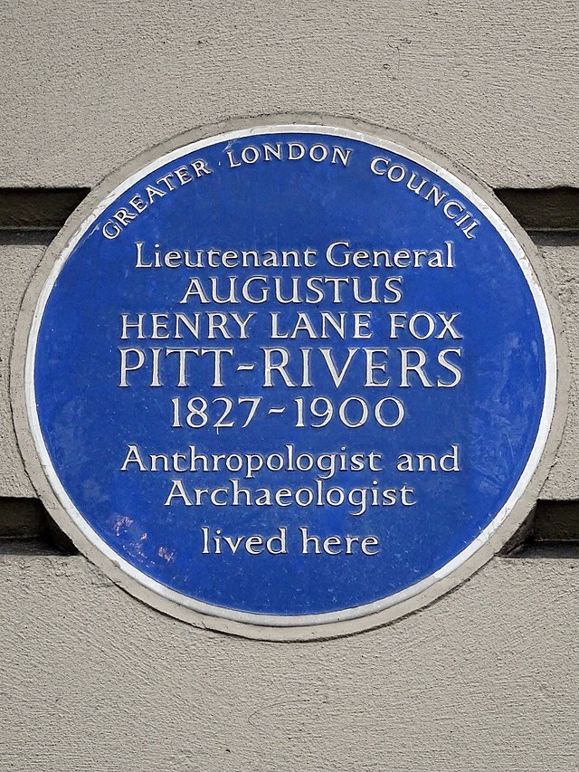 Augustus Pitt Rivers blue plaque - Lieutenant General Augustus Henry Lane Fox Pitt-Rivers 1827-1900 anthropologist and archaeologist lived here