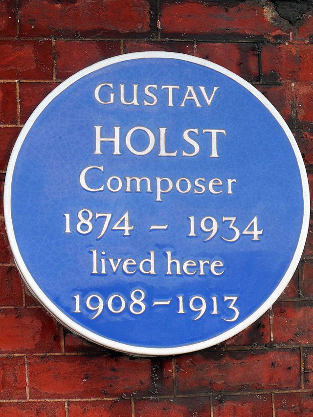 Gustav Holst blue plaque - Gustav Holst  Composer  1874-1934  lived here  1908-1913