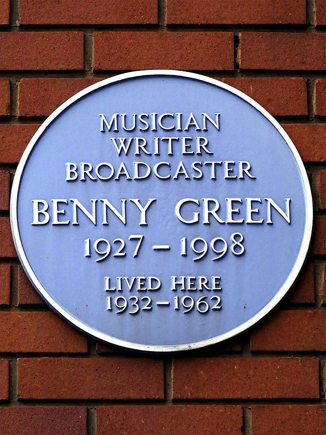 Benny Green blue plaque - Musician, writer, broadcaster Benny Green 1927-1998 lived here 1932-1964