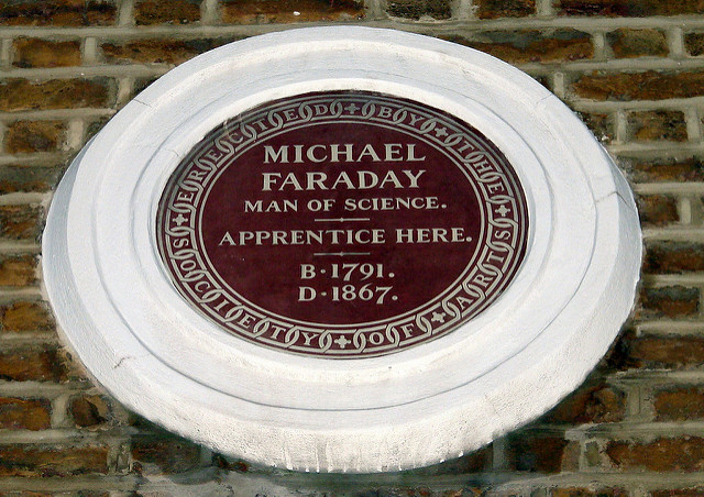 Michael Faraday brown plaque - Michael Faraday man of science. Apprentice here. B. 1791 D. 1867