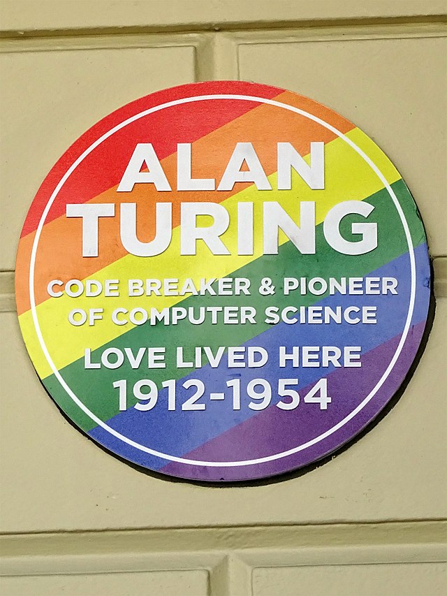 Alan Turing multicoloured plaque - Alan Turing Code Breaker & Pioneer of Computer Science Love Lived Here 1912-1954