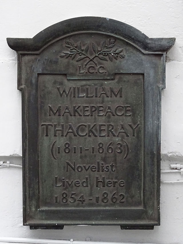 William Makepeace Thackeray black plaque - William Makepeace Thackeray (1811-1863) novelist lived here 1854-1862