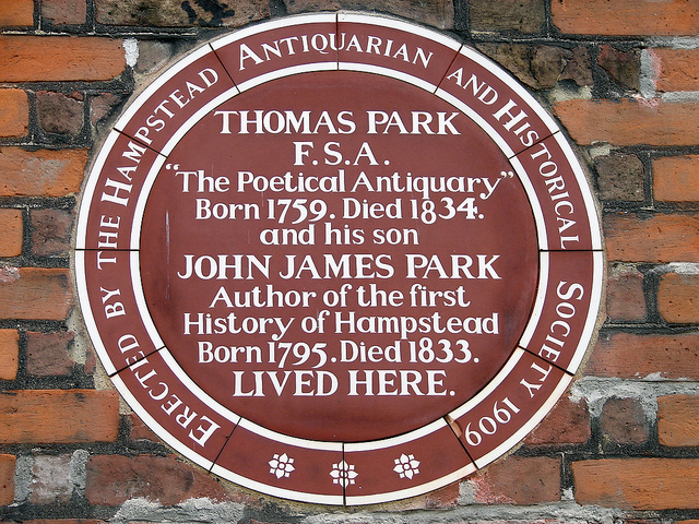 Thomas Park and John James Park brown plaque - Thomas Park  F.S.A.  