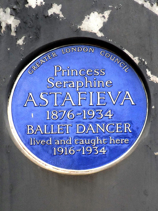 Seraphine Astafieva blue plaque - Princess Seraphine Astafieva 1876-1934 ballet dancer lived and taught here