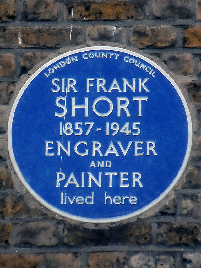 Frank Short blue plaque - Sir Frank Short 1857-1945 engraver and painter lived here