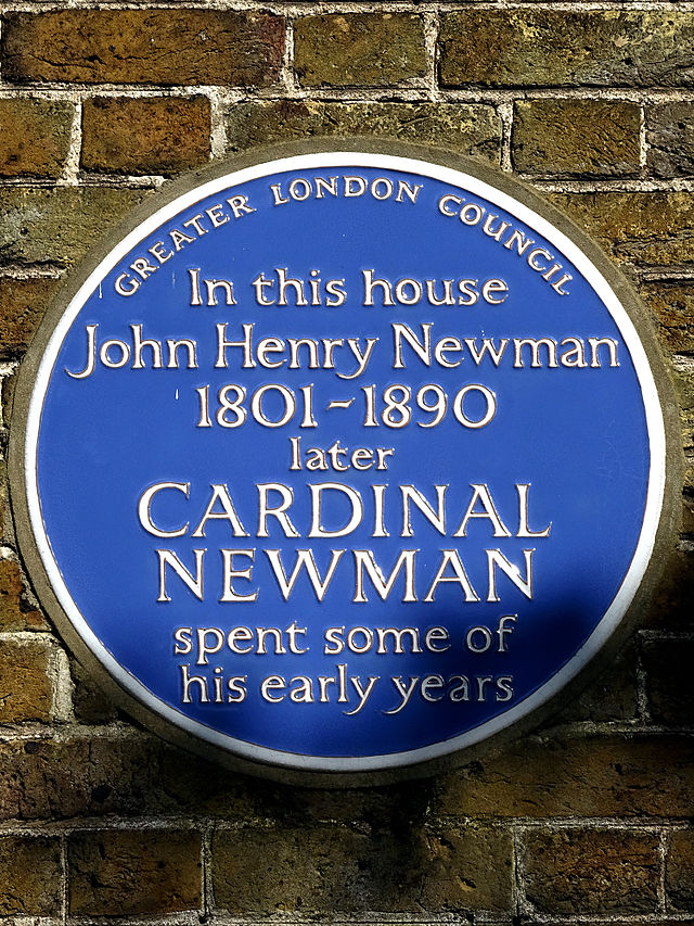 John Henry Newman blue plaque - In this house John Henry Newman 1801-1890 later Cardinal Newman spent some of his early years