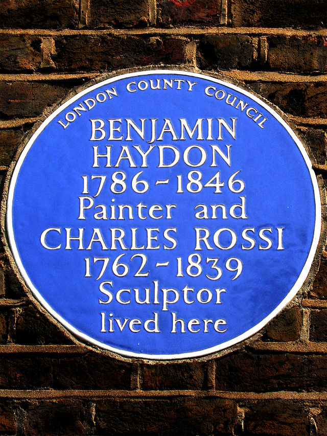 Benjamin Haydon and John Charles Felix Rossi blue plaque - Benjamin Haydon 1786-1846 painter and John Charles Rossi 1762-1839 sculptor lived here