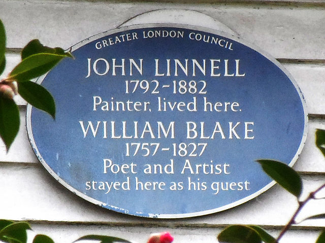 John Linnell and William Blake blue plaque - John Linnell 1792-1882 painter lived here.  William Blake 1757-1827 poet and artist stayed here as his guest.
