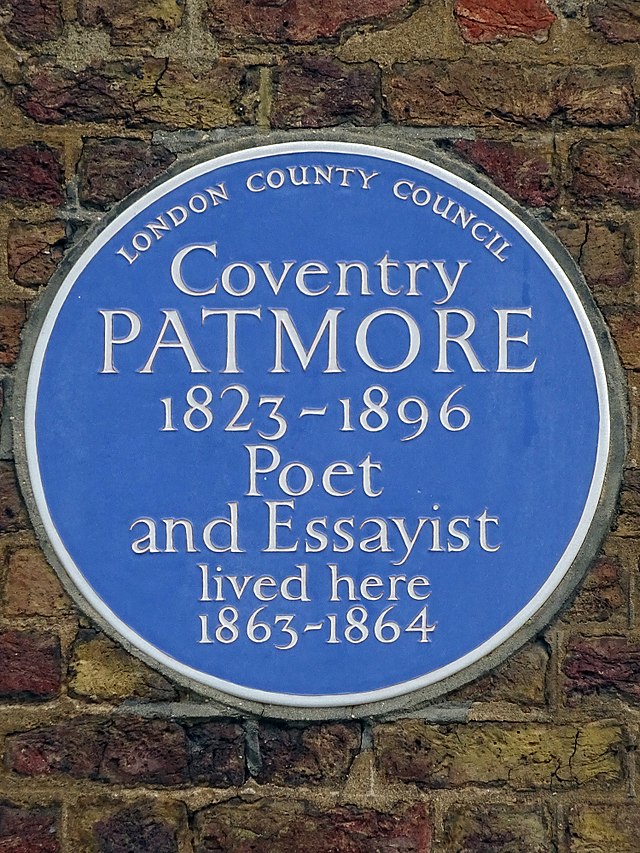 Coventry Patmore blue plaque - Coventry Patmore 1823-1896 poet and essayist lived here 1863-1864
