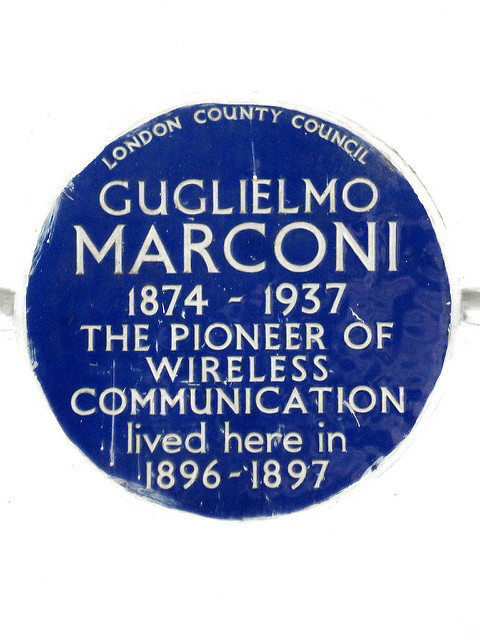Guglielmo Marconi blue plaque - Guglielmo Marconi 1874-1937 the pioneer of wireless communications lived here in 1896-1897
