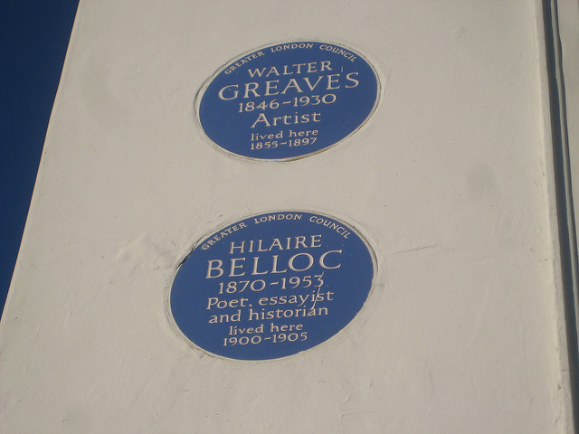 Hilaire Belloc blue plaque - Hilaire Belloc 1870-1953 poet, essayist and historian, lived here 1900-1905