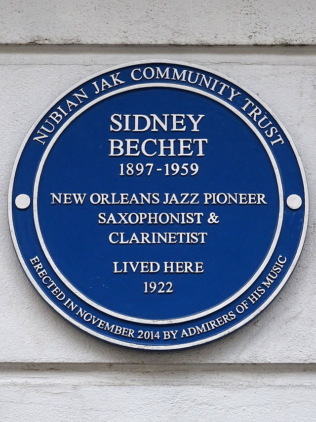 Sidney Bechet blue plaque - Sidney Bechet 1897-1959 New Orleans Jazz Pioneer Saxophonist & Clarinetist lived here 1922