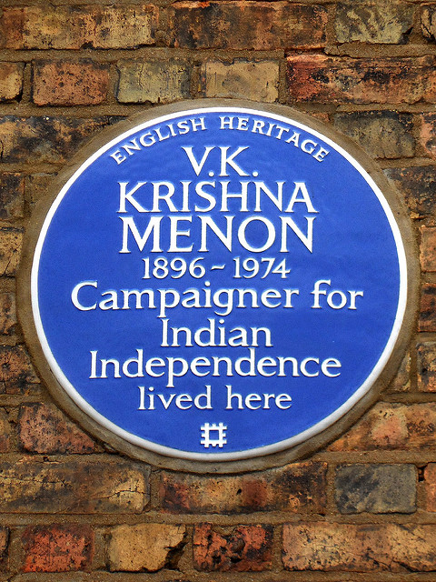 V. K. Krishna Menon blue plaque - V. K. Krishna Menon 1896-1974 campaigner for Indian Independence lived here