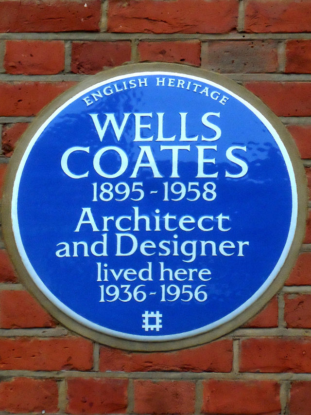 Wells Coates blue plaque - Wells Coates 1895-1958 architect and designer lived here 1936-1956