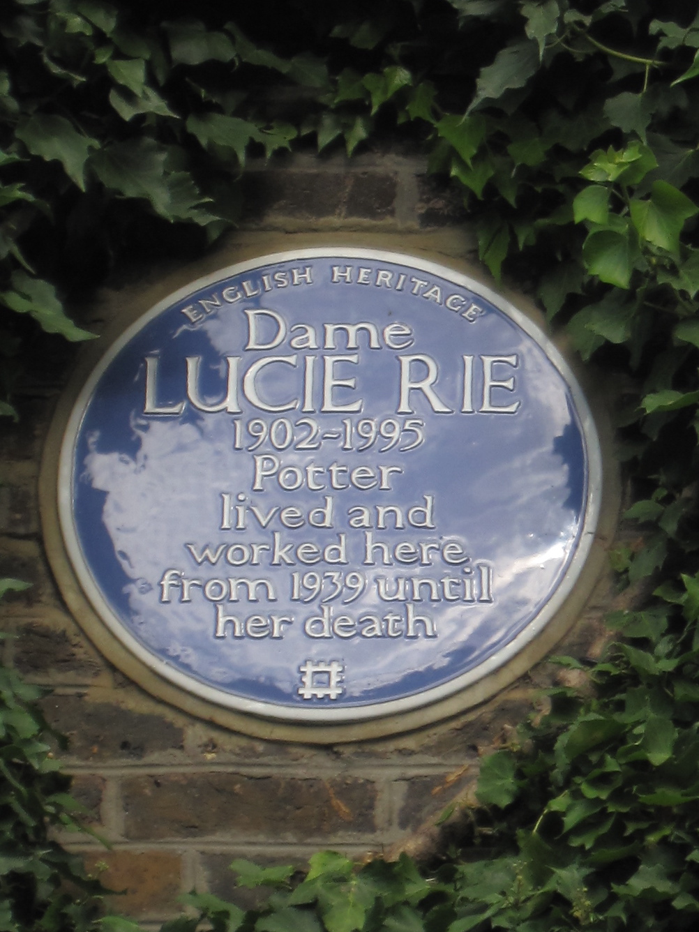 Lucie Rie blue plaque - Dame Lucie Rie 1902-1995 potter lived and worked here from 1939 until her death