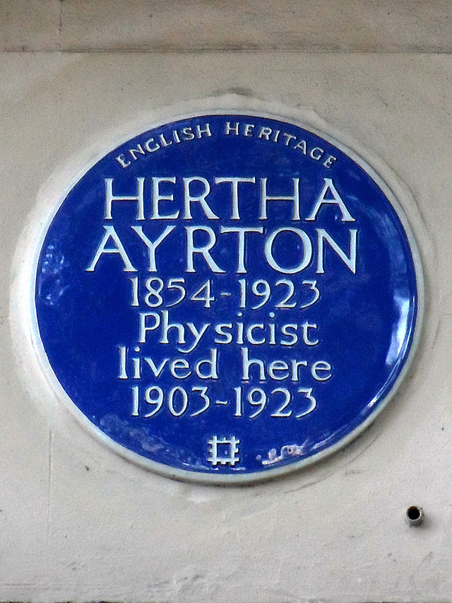 Hertha Ayrton blue plaque - Hertha Ayrton 1854-1923 physicist lived here 1903-1923