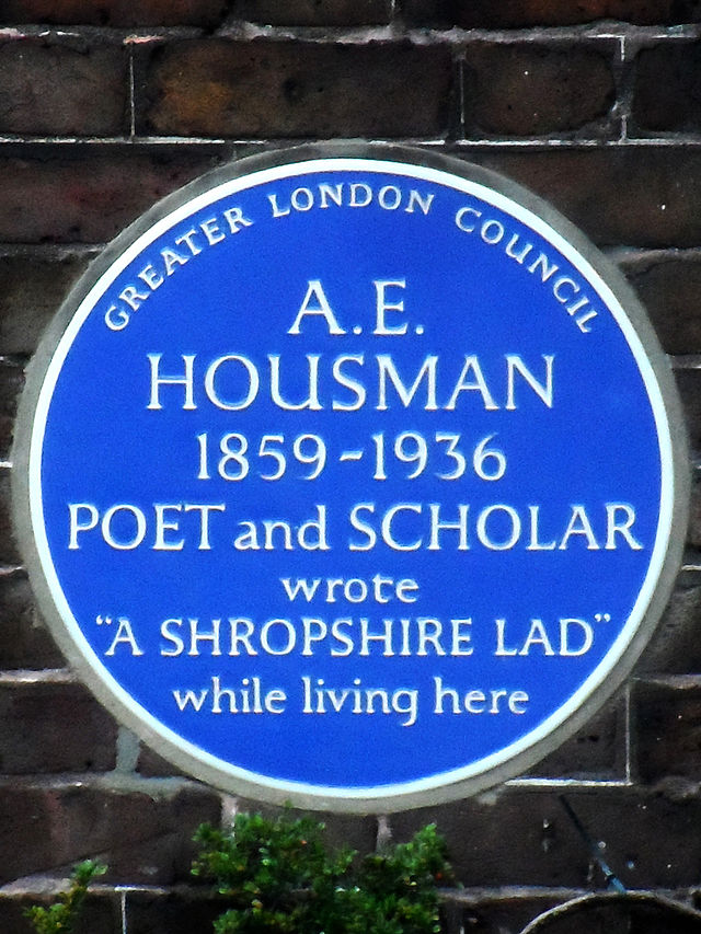 A. E. Housman blue plaque - A. E. Housman 1859-1936 poet and scholar wrote “A Shropshire Lad” while living here