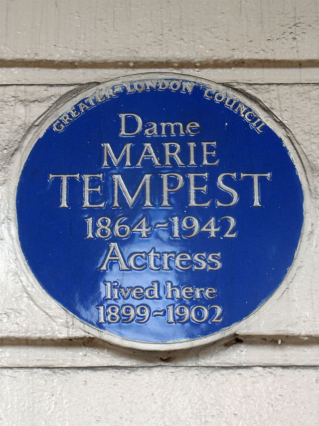 Marie Tempest blue plaque - Dame Marie Tempest 1864-1942 actress lived here 1899-1902