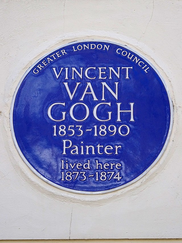 Vincent Van Gogh blue plaque - Vincent Van Gogh 1853-1890 painter lived here 1873-1874