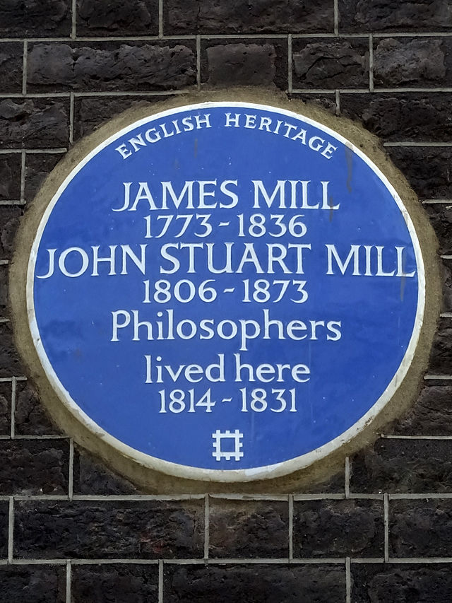 James Mill and John Stuart Mill blue plaque - James Mill 1773-1836 John Stuart Mill 1806-1873 philosophers lived here 1814-1831