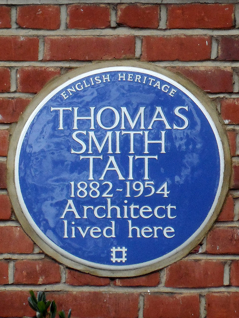 Thomas Smith Tait blue plaque - Thomas Smith Tait 1882-1954 architect lived here