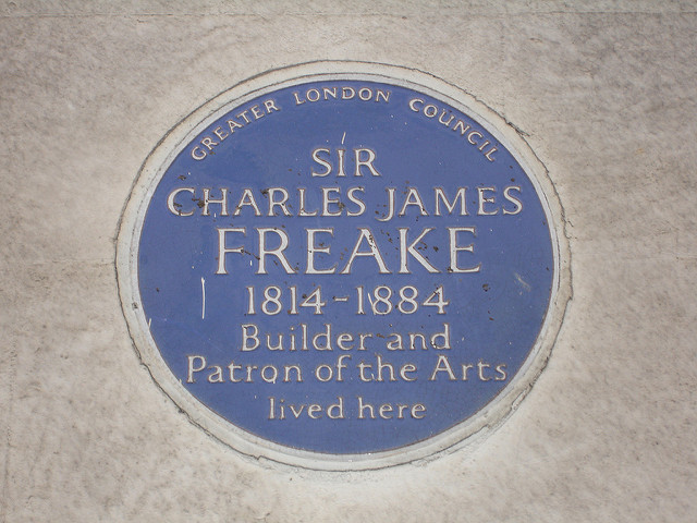 Charles James Freake blue plaque - Sir Charles James Freake 1814-1884 builder and patron of the arts lived here
