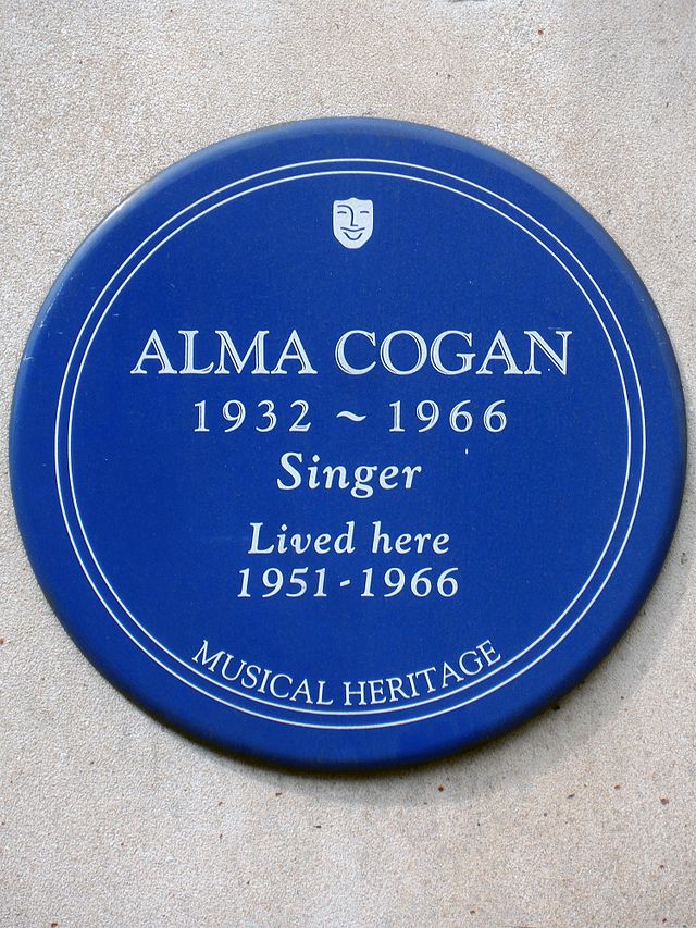 Alma Cogan blue plaque - Alma Cogan 1932-1966 singer lived here 1951-1966